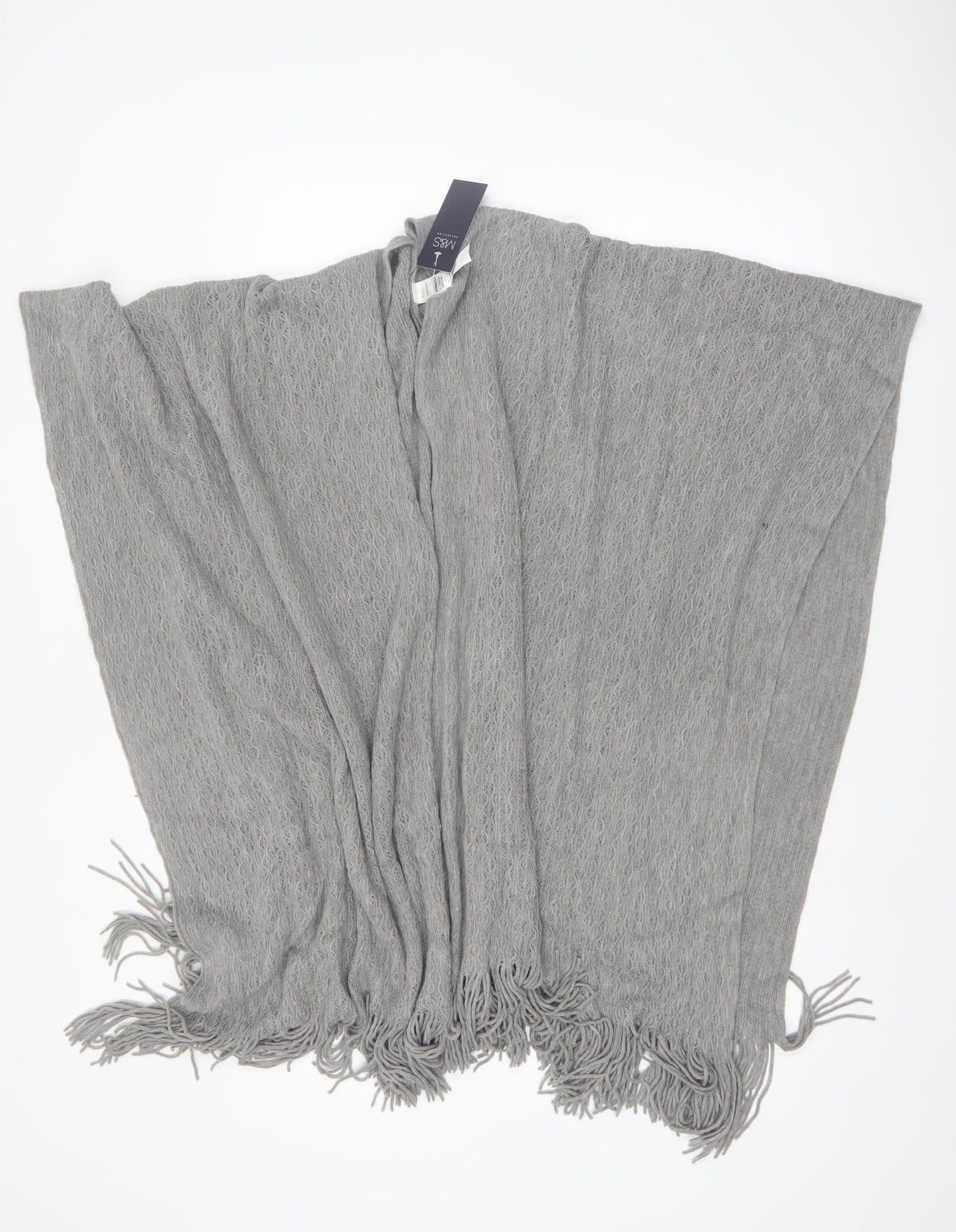 Marks and Spencer Women Grey Knit Fringe Cape One Size Lightweight Acrylic