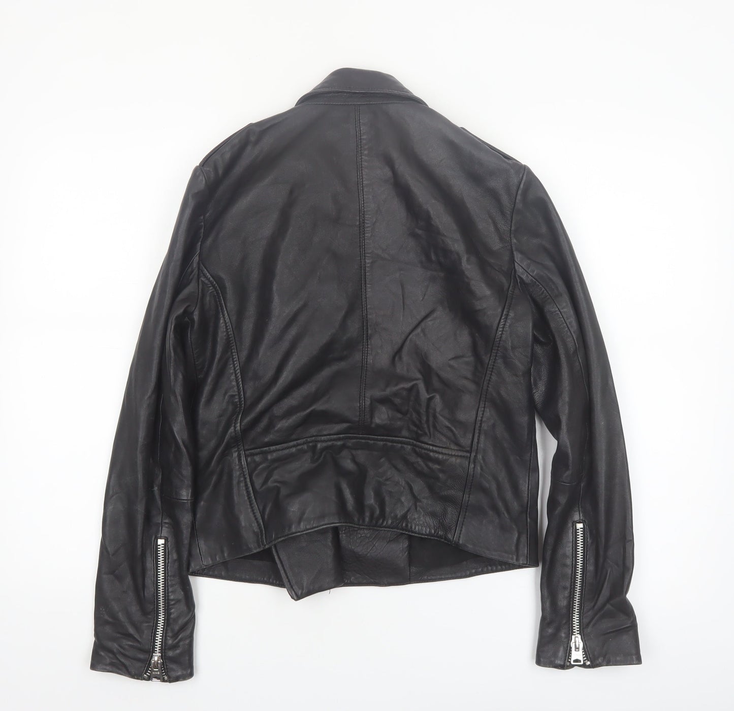 MNG Women's Black Leather Biker Jacket Size 8 Genuine Leather