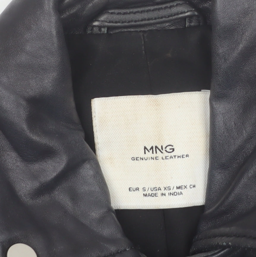 MNG Women's Black Leather Biker Jacket Size 8 Genuine Leather