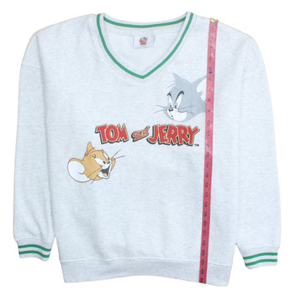 Primark Tom and Jerry Men's Grey V-Neck Sweatshirt M