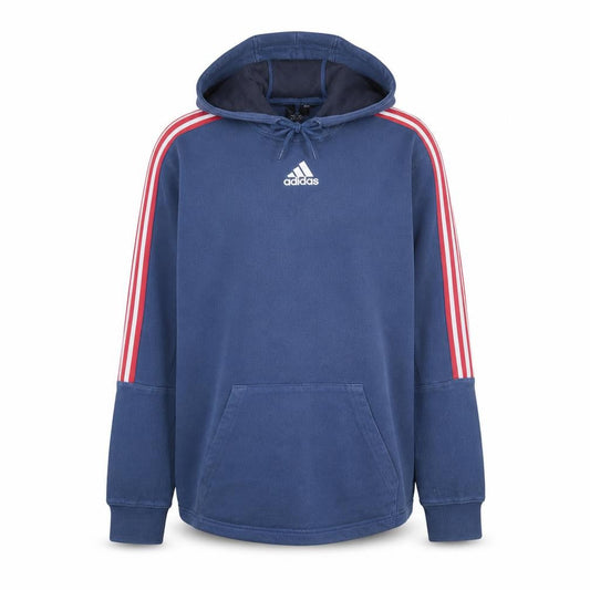Front view of Adidas Men's Blue Pullover Hoodie Small Regular Fit Cotton Sportswear