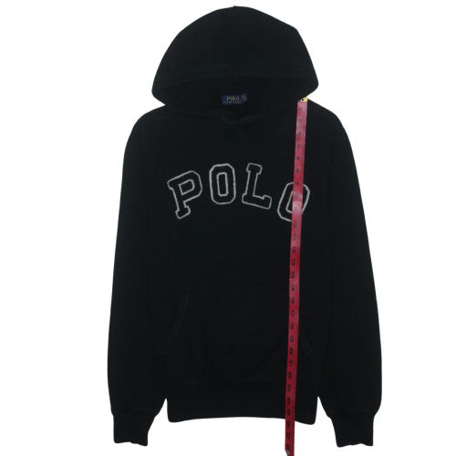 Ralph Lauren Men's Black Pullover Hoodie Medium College Logo Fleece