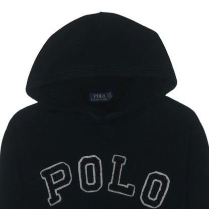 Ralph Lauren Men's Black Pullover Hoodie Medium College Logo Fleece