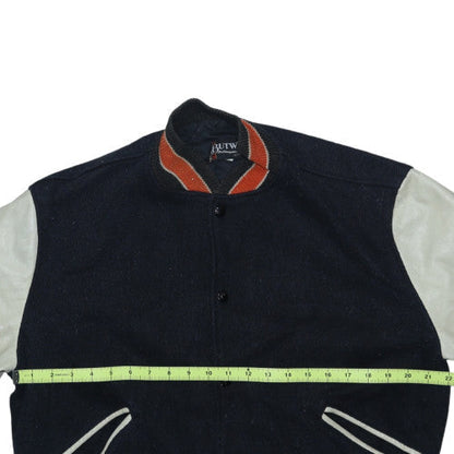 Butwin Men's Navy & White Varsity Jacket Wool Leather Size M