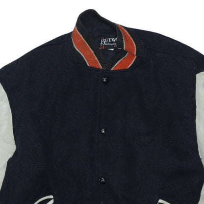 Butwin Men's Navy & White Varsity Jacket Wool Leather Size M