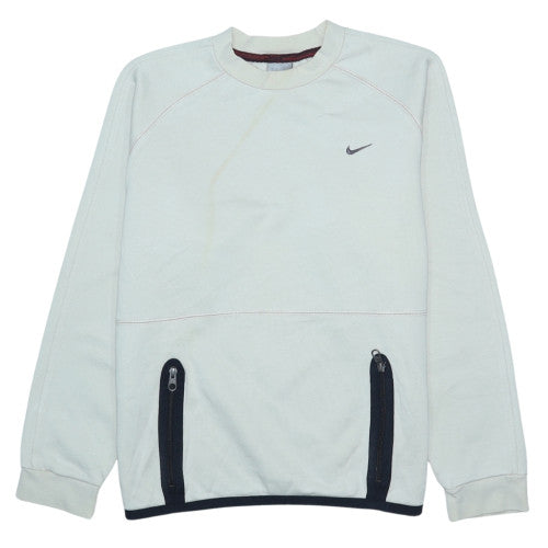 Nike Teens White Pullover Sweatshirt L Logo Zip Pocket Fleece