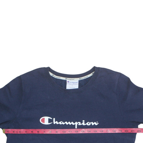 Champion Mens Blue L Pullover Crew Neck Logo Sweatshirt