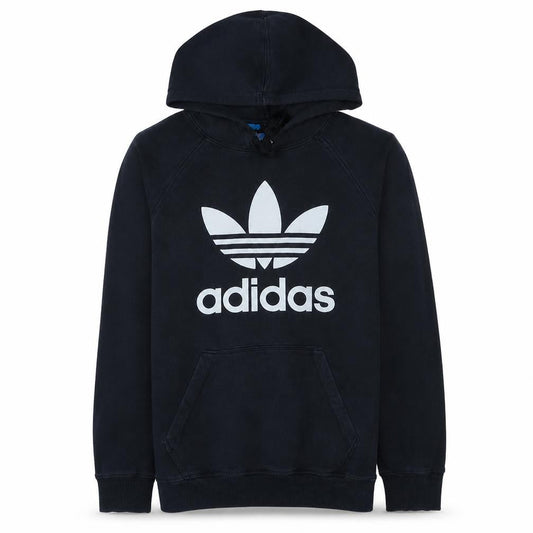 Front view of Adidas Men Black Pullover Hoodie M Graphic Fleece Sportswear