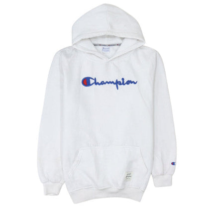 Champion Mens White Pullover Hoodie L Embroidered Logo Fleece