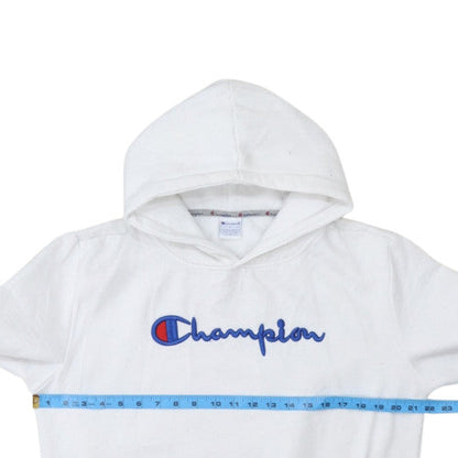 Champion Mens White Pullover Hoodie L Embroidered Logo Fleece