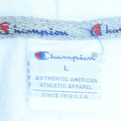 Champion Mens White Pullover Hoodie L Embroidered Logo Fleece