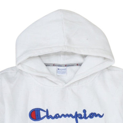 Champion Mens White Pullover Hoodie L Embroidered Logo Fleece