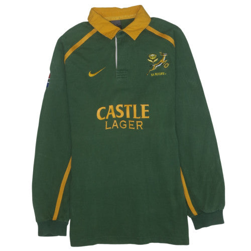 Nike South Africa Rugby Green Long Sleeve Polo Shirt Men's M