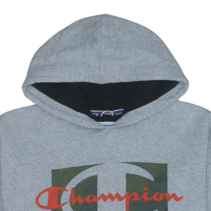 Champion Men's Grey Pullover Hoodie L Logo Athletic Sweatshirt