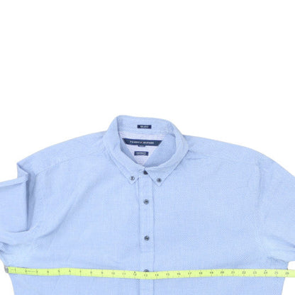 Tommy Hilfiger Men's Blue Button-Down Cotton Dress Shirt Custom Fit Size 40