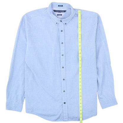 Tommy Hilfiger Men's Blue Button-Down Cotton Dress Shirt Custom Fit Size 40