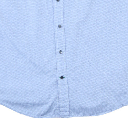 Tommy Hilfiger Men's Blue Button-Down Cotton Dress Shirt Custom Fit Size 40