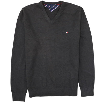 Tommy Hilfiger Men's Black Cotton Cashmere V-Neck Jumper L