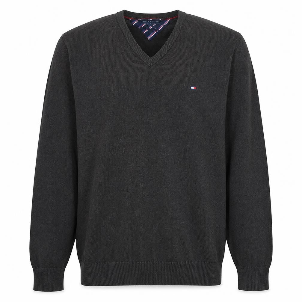 Tommy Hilfiger Men's Black Cotton Cashmere V-Neck Jumper L