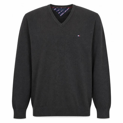 Tommy Hilfiger Men's Black Cotton Cashmere V-Neck Jumper L