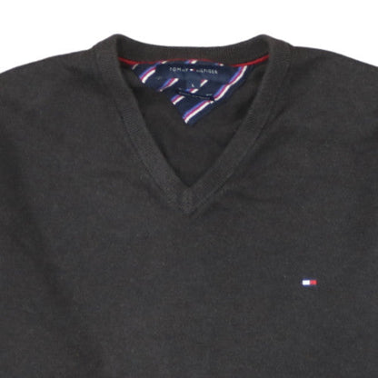 Tommy Hilfiger Men's Black Cotton Cashmere V-Neck Jumper L