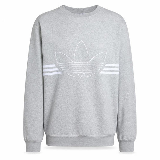 Front view of Adidas Men's Grey Crew Neck Logo Fleece Sweatshirt, size M
