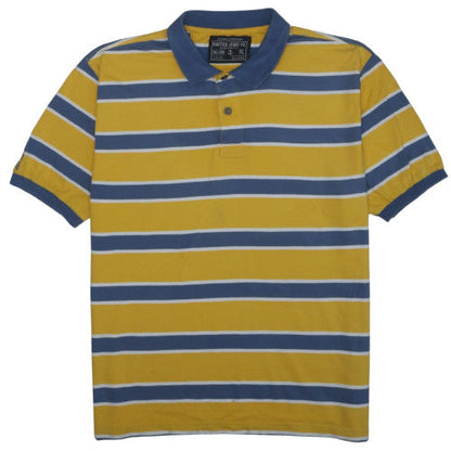 Nautica Jeans Co. Men's Yellow Blue Striped Polo Shirt XL Cotton