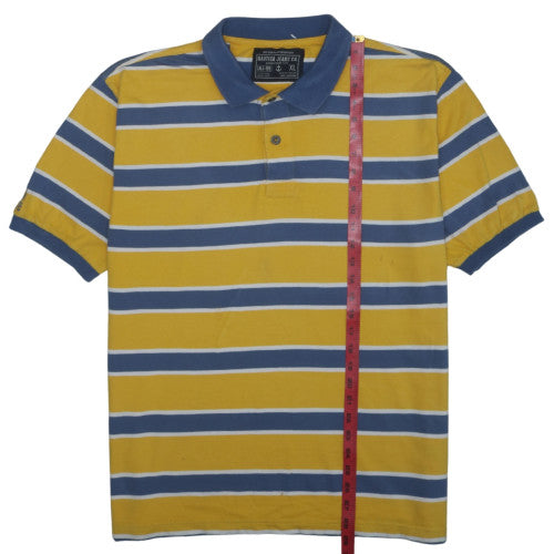 Nautica Jeans Co. Men's Yellow Blue Striped Polo Shirt XL Cotton