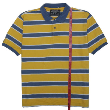 Nautica Jeans Co. Men's Yellow Blue Striped Polo Shirt XL Cotton