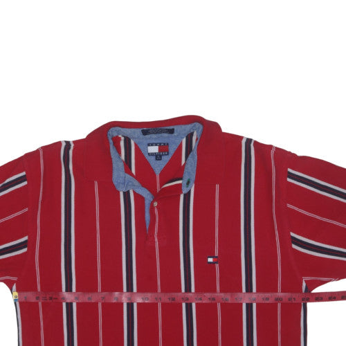 Tommy Hilfiger Men's Red Striped Polo Shirt XL Cotton Classic