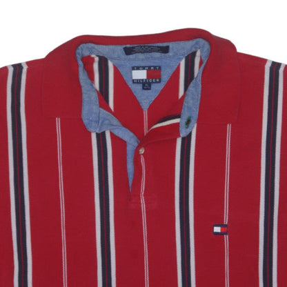Tommy Hilfiger Men's Red Striped Polo Shirt XL Cotton Classic