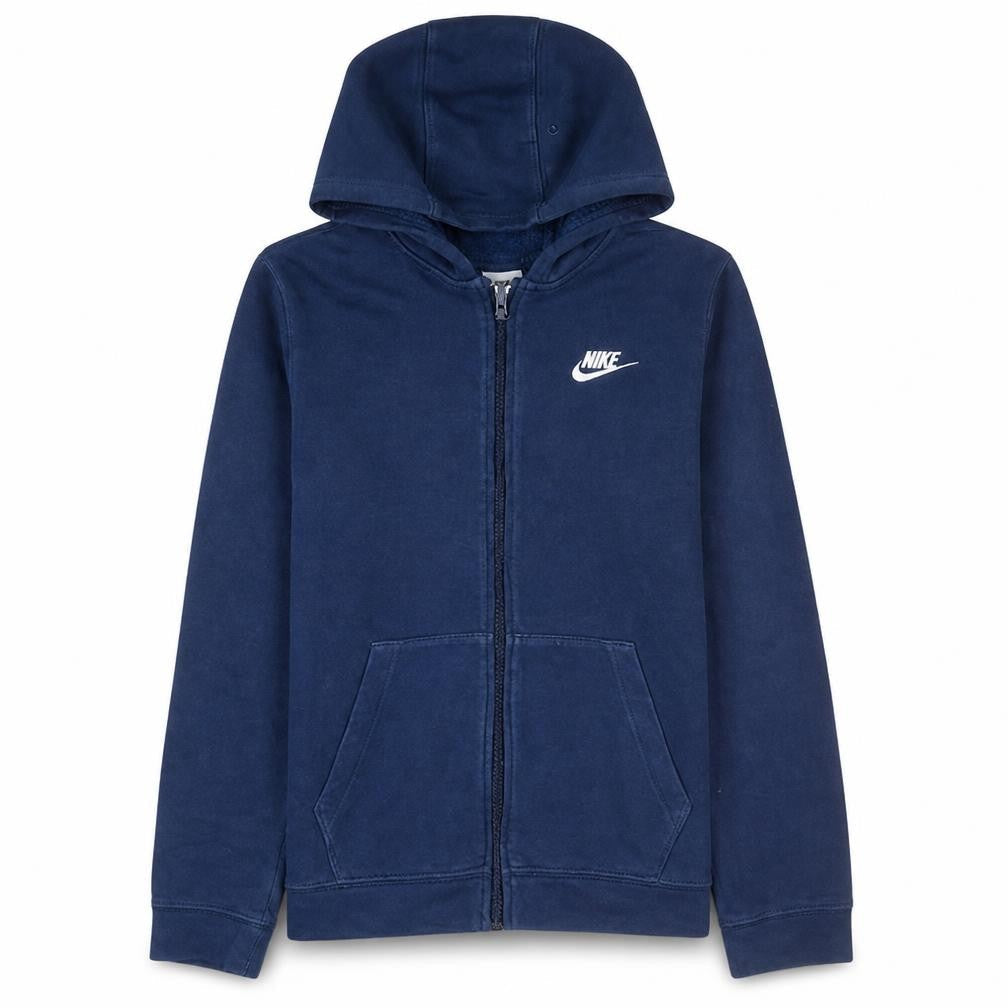 Front view of Nike boys’ blue full zip hoodie xl (158-170 cm) cotton blend fleece