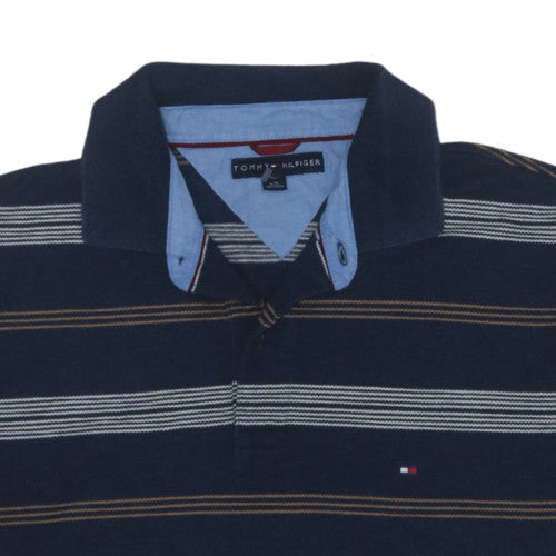 Tommy Hilfiger Men's Blue Striped Cotton Polo Shirt Size L