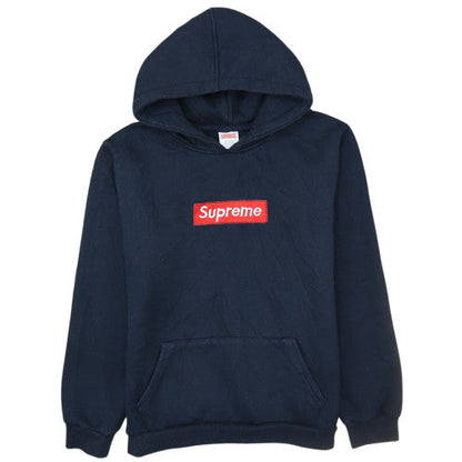 Supreme Men Blue Pullover Hoodie Medium Embroidered Box Logo Fleece