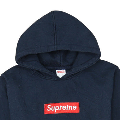 Supreme Men Blue Pullover Hoodie Medium Embroidered Box Logo Fleece