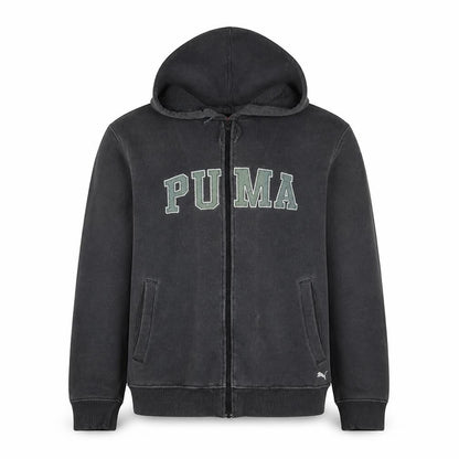 Front view of Puma Men's Black Full Zip Fleece Hoodie, size M, Sportswear