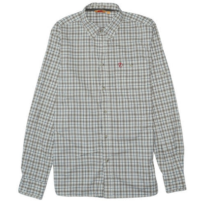 Fjällräven Men's Beige Check Button-Up Shirt L Regular Fit Cotton