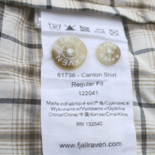 Fjällräven Men's Beige Check Button-Up Shirt L Regular Fit Cotton