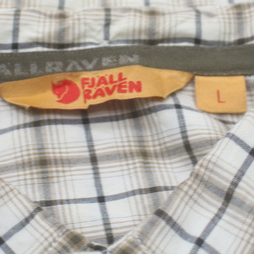 Fjällräven Men's Beige Check Button-Up Shirt L Regular Fit Cotton