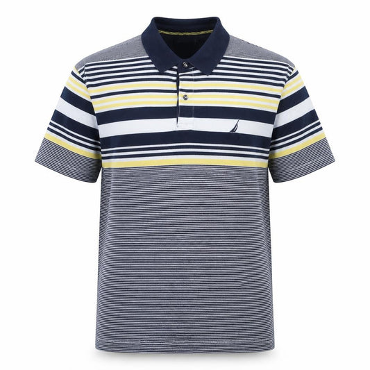 Nautica Men Blue Striped Short Sleeve Polo Shirt 2XL Cotton