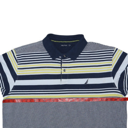 Nautica Men Blue Striped Short Sleeve Polo Shirt 2XL Cotton