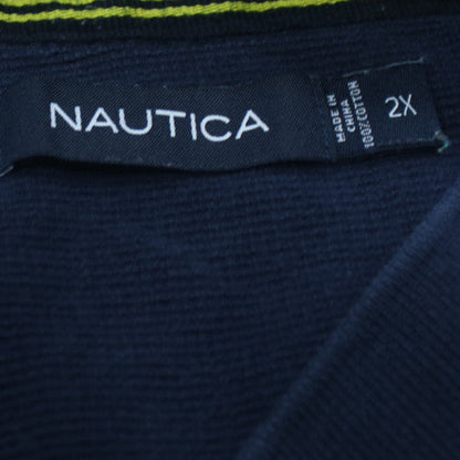 Nautica Men Blue Striped Short Sleeve Polo Shirt 2XL Cotton