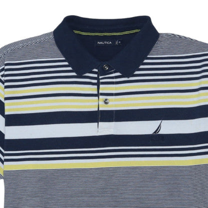 Nautica Men Blue Striped Short Sleeve Polo Shirt 2XL Cotton