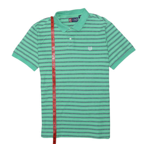 Chaps Men's Green Striped Cotton Polo Shirt XL Regular Fit