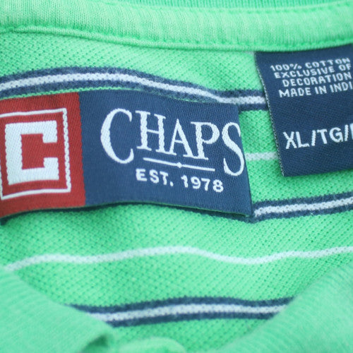 Chaps Men's Green Striped Cotton Polo Shirt XL Regular Fit