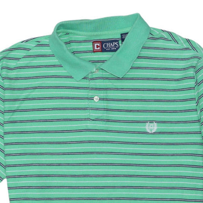 Chaps Men's Green Striped Cotton Polo Shirt XL Regular Fit