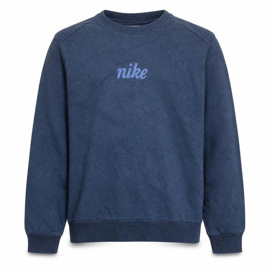 Front view of Nike boys’ blue crew neck long sleeve pullover sweatshirt l