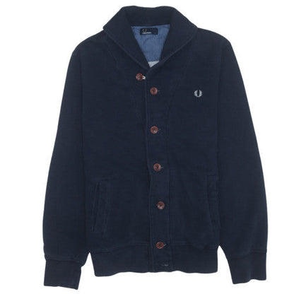 Fred Perry Men's Blue Collared Cotton Cardigan Size L