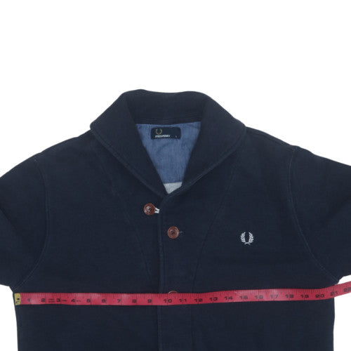 Fred Perry Men's Blue Collared Cotton Cardigan Size L