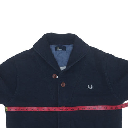 Fred Perry Men's Blue Collared Cotton Cardigan Size L